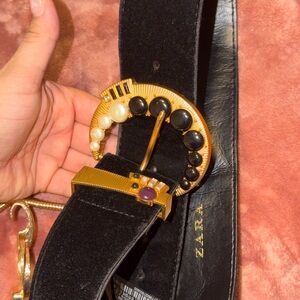 Zara Black Belt with Gold and Pearl Accents